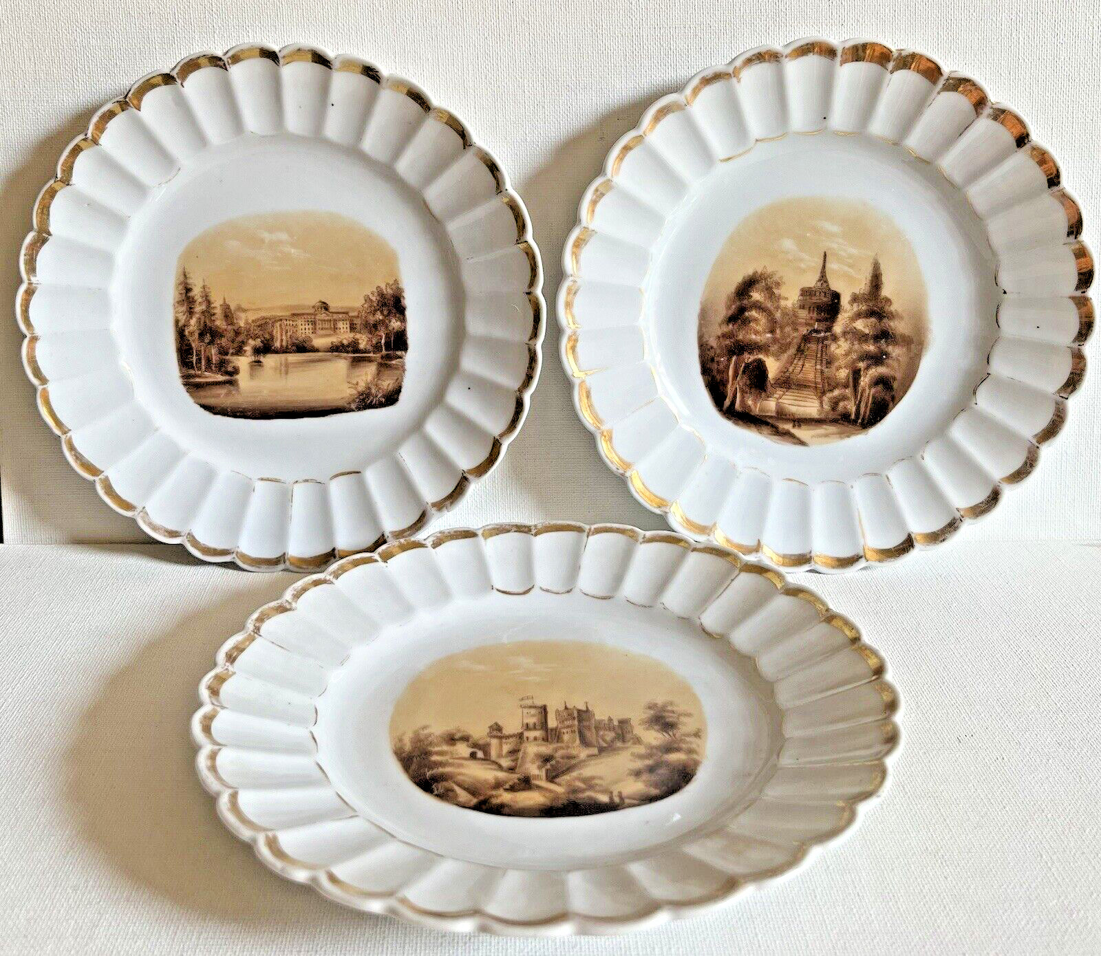 Antique German Plate Kessel Germany Wilhelmshohe Palace Castle Park Wall Art 3pc