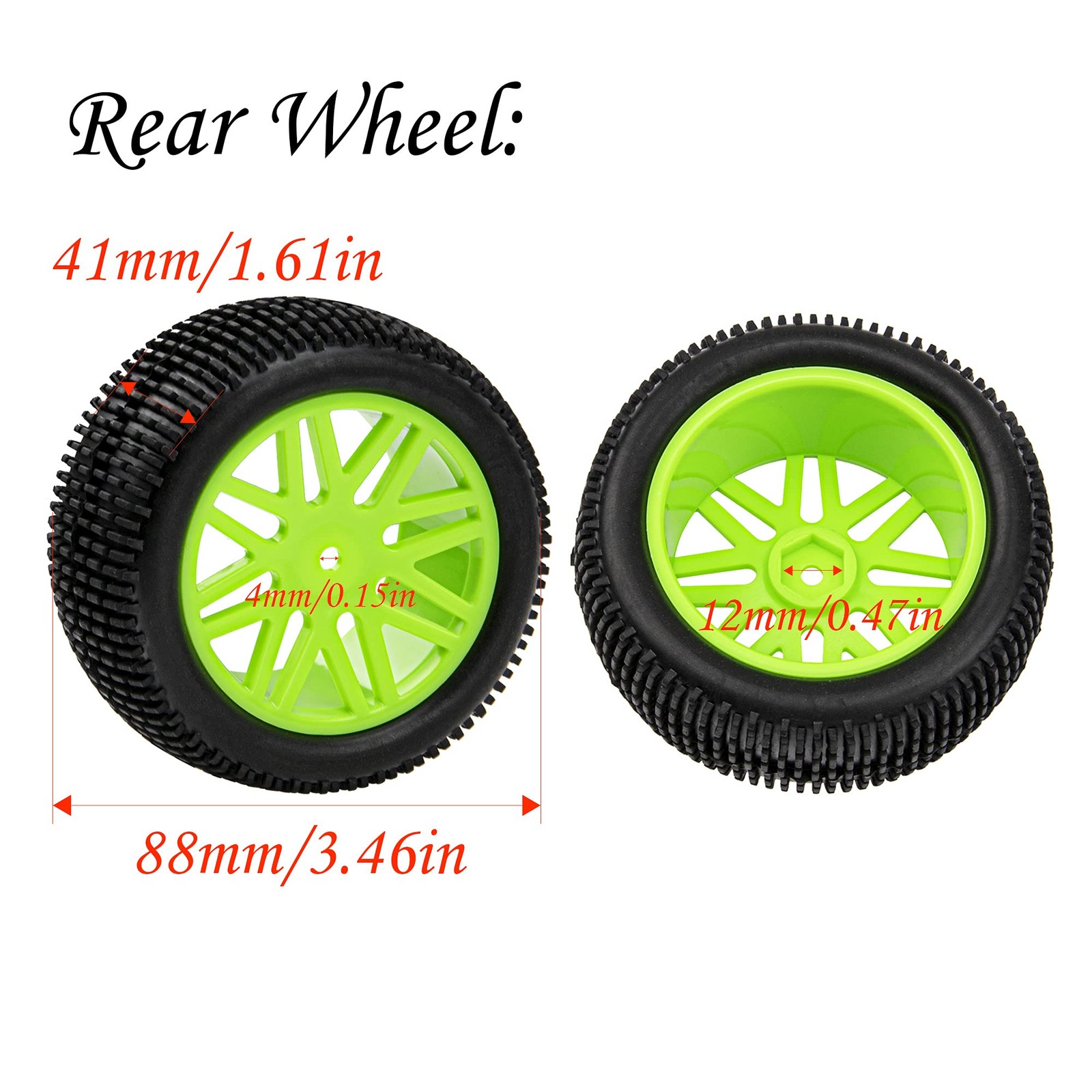 12mm Hex Wheel Rims & OD 88mm/3.46" Tires with Foam Front Rear Wheel with Red...