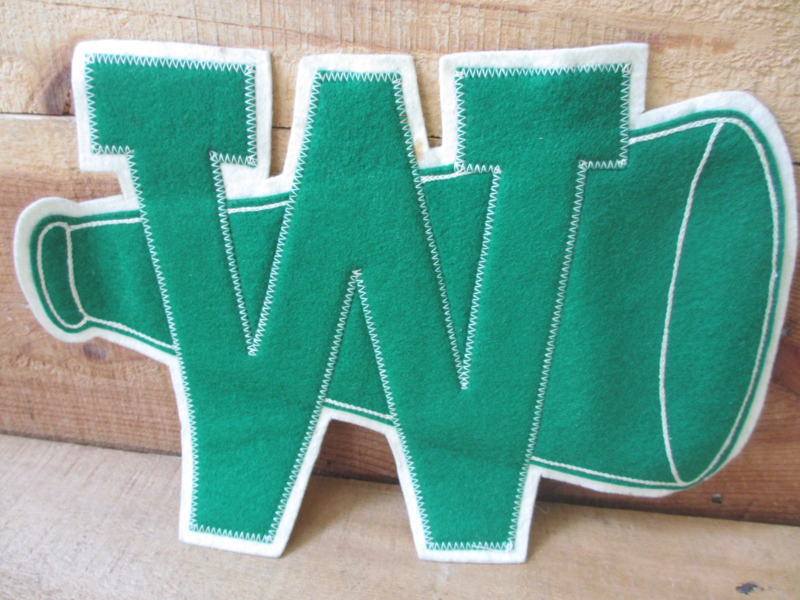 Vintage Chenille Letter W Patch Green Letterman Jacket Cheerleader Megaphone 10"