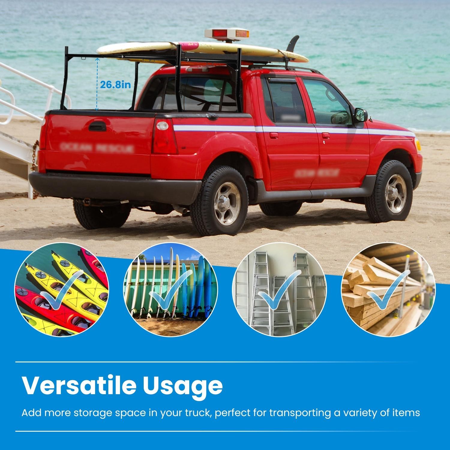 1Pair Extendable Truck Ladder Rack Non-Drilling Pick-up Bed Utility Adjustable T