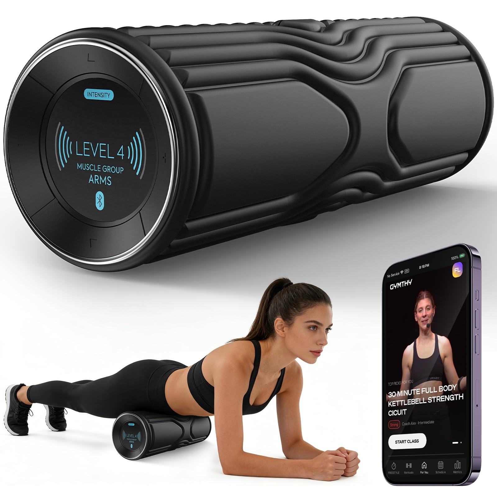 Vibrating Foam Roller with Smart APP Control, 5-Speed Electric Deep Tissue Ma...