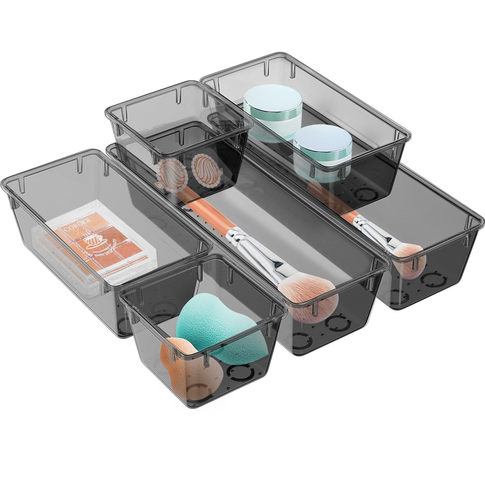 WOWBOX 6~Pack Clear Acrylic Drawer Organizer Trays, Black