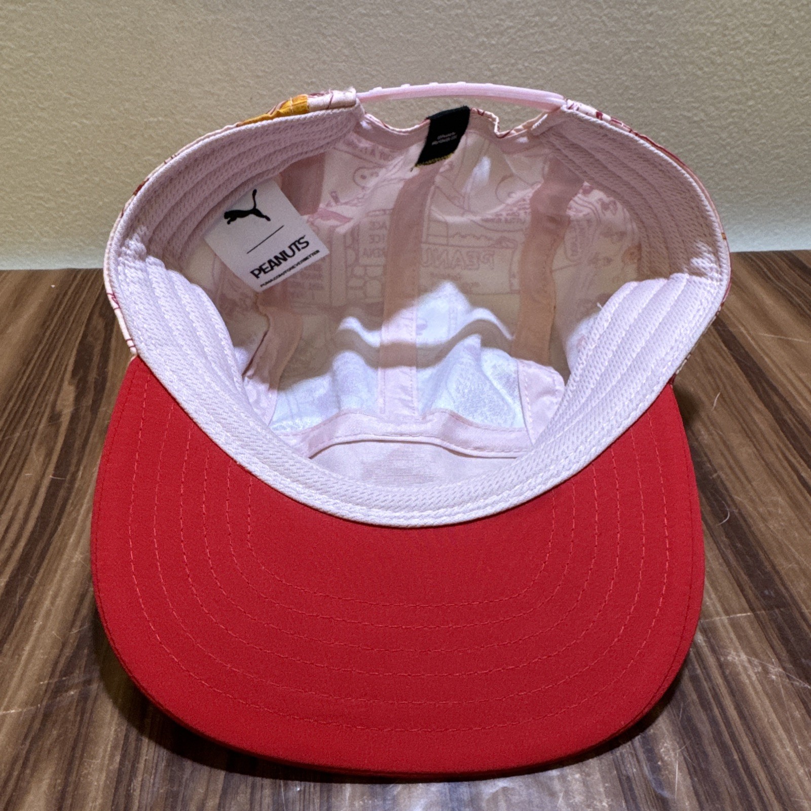 PUMA x PEANUTS Snoopy 5 Panel Kids' Cap Hat Snap Back Red Pink Comic