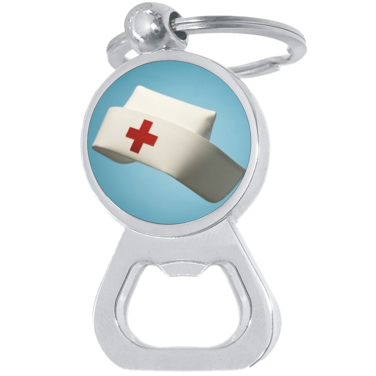 Nurse Hat Bottle Opener Keychain - Metal Beer Bar Tool Key Ring