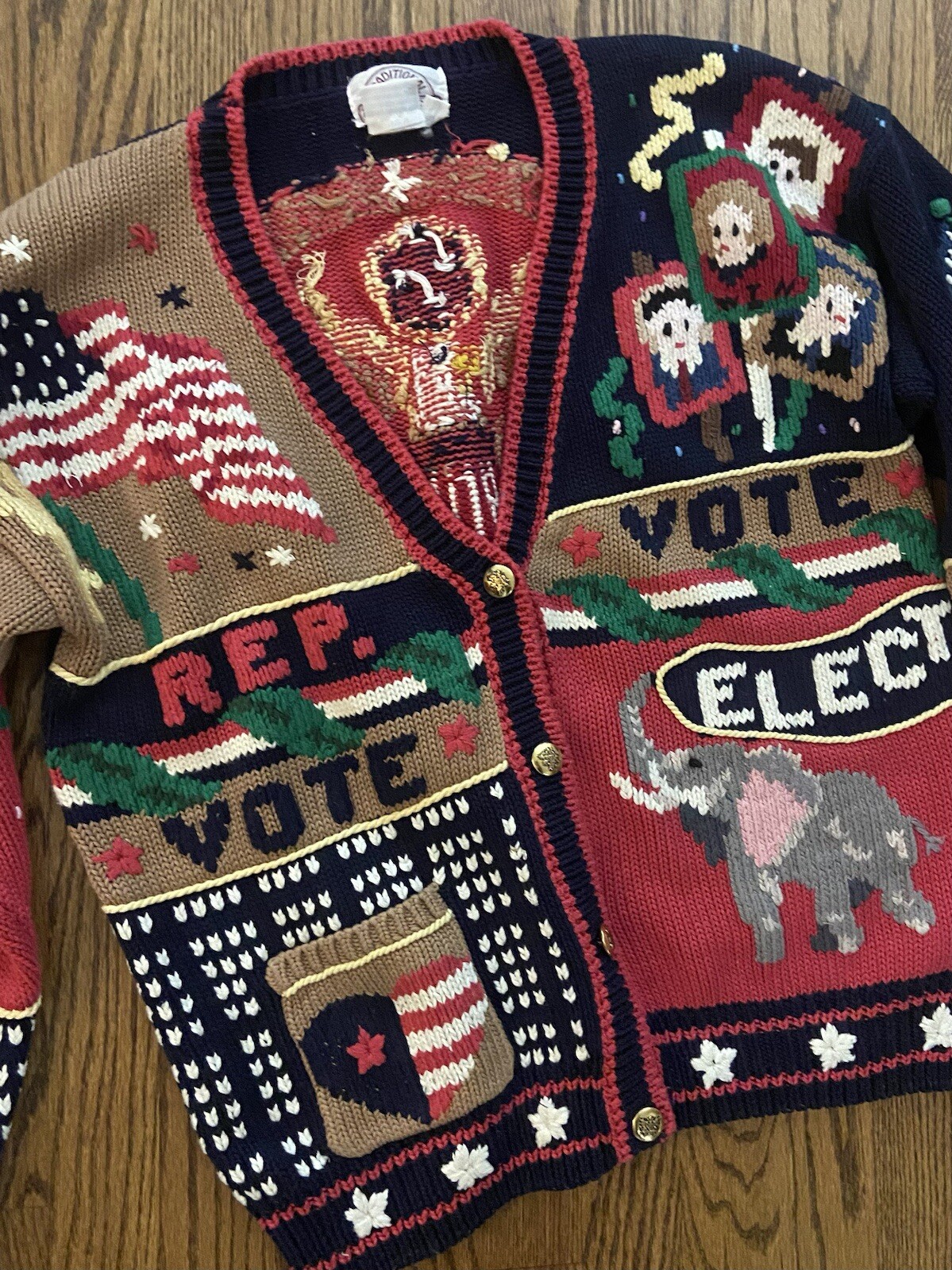 Vtg MAGA Republican Trump Holy Grail Mother Of All Busy Ugly Christmas Sweater