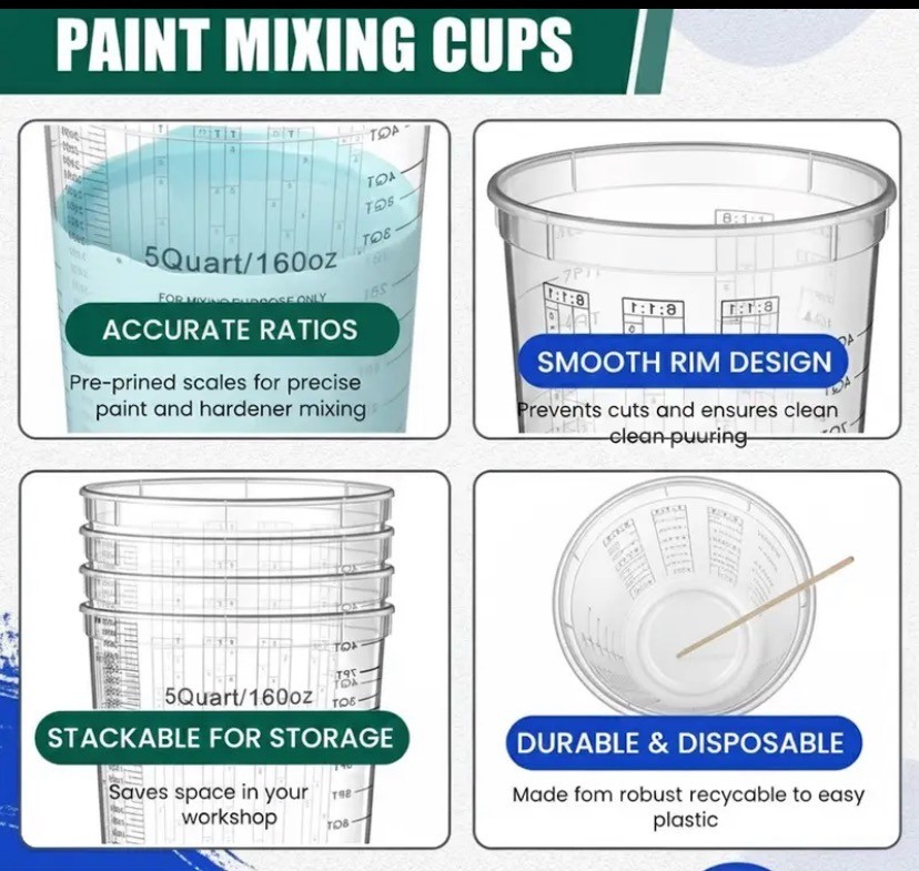 Professional 5-Quart (160 oz) Precision Mixing Cups – 40-Pack