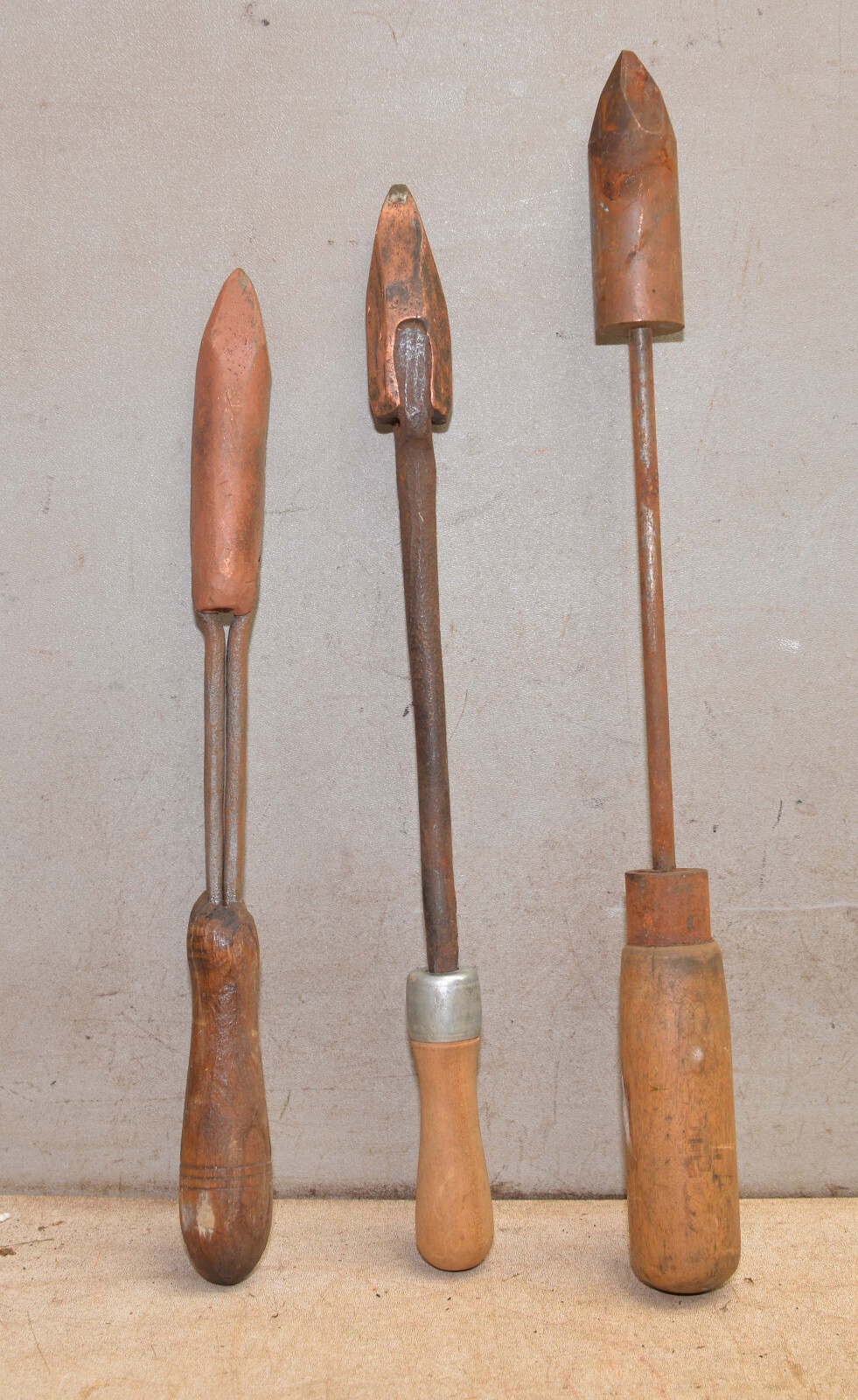 3 heavy copper soldering irons 2 1/2 lbs each steam fitting blacksmith tool lot