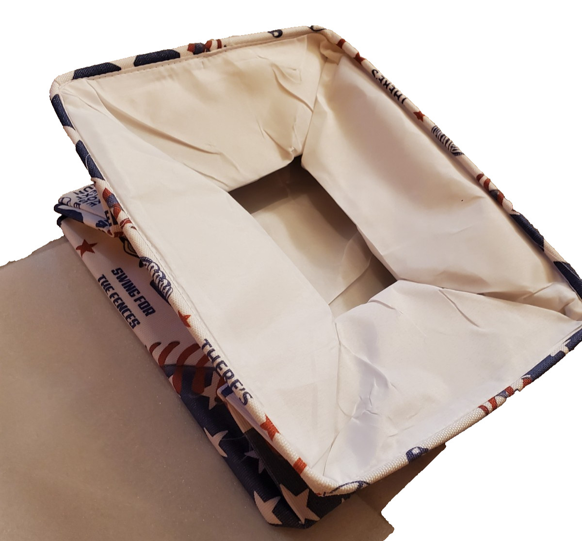 Sports Baseball Print Storage Bin - Rectangular, Beige, Canvas 15 x 12 x 9.5