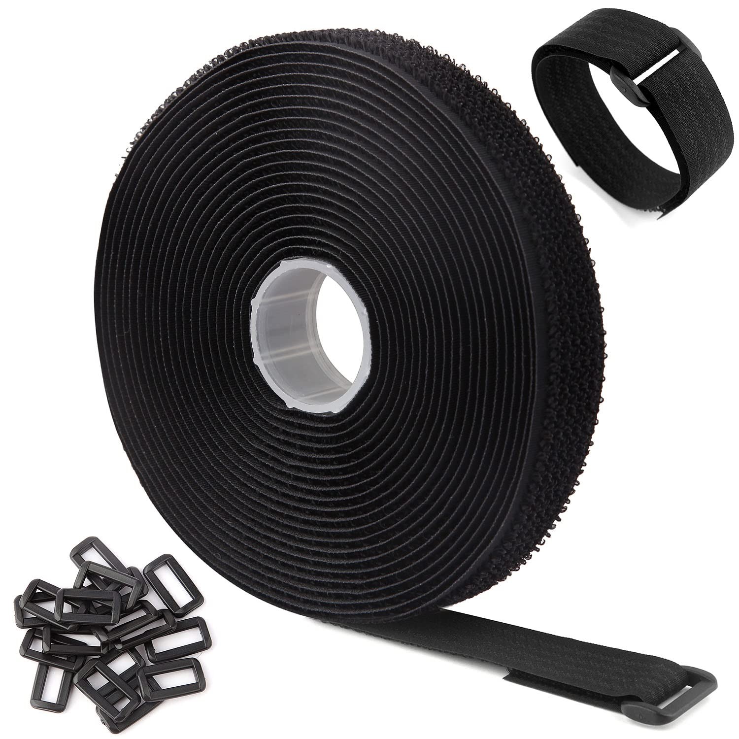 WSZJINB 16Ft x 1In Adjustable Cable Straps with 25 Buckles, x 1In, Black