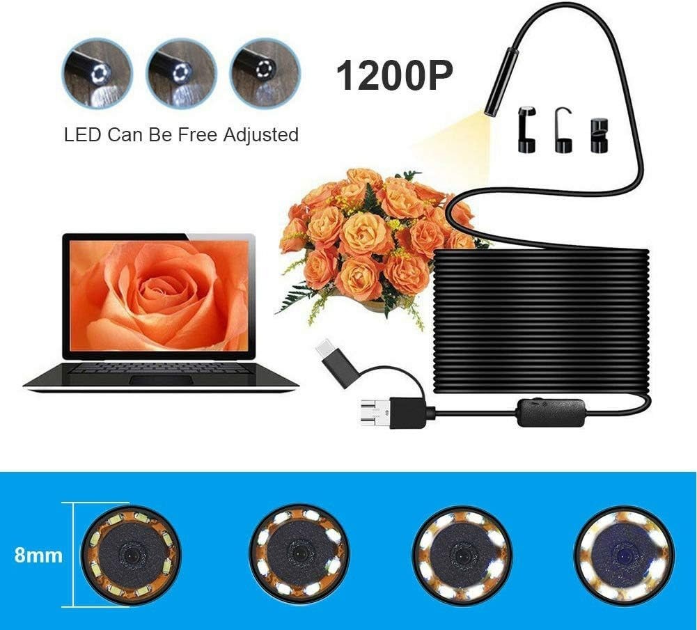 HD 640x480 USB Inspection Camera, 2m Waterproof Endoscope with Adjustable Lights
