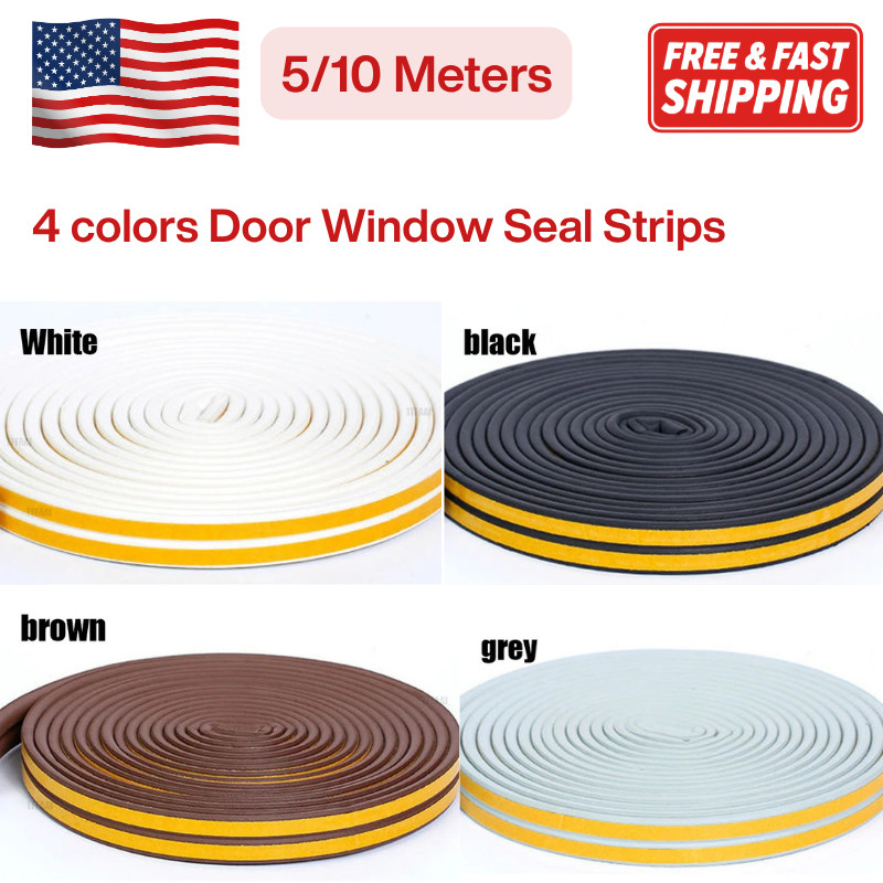 D-Type Weather Stripping Door Window Seal Strip Foam Insulation Rubber 5M 10M