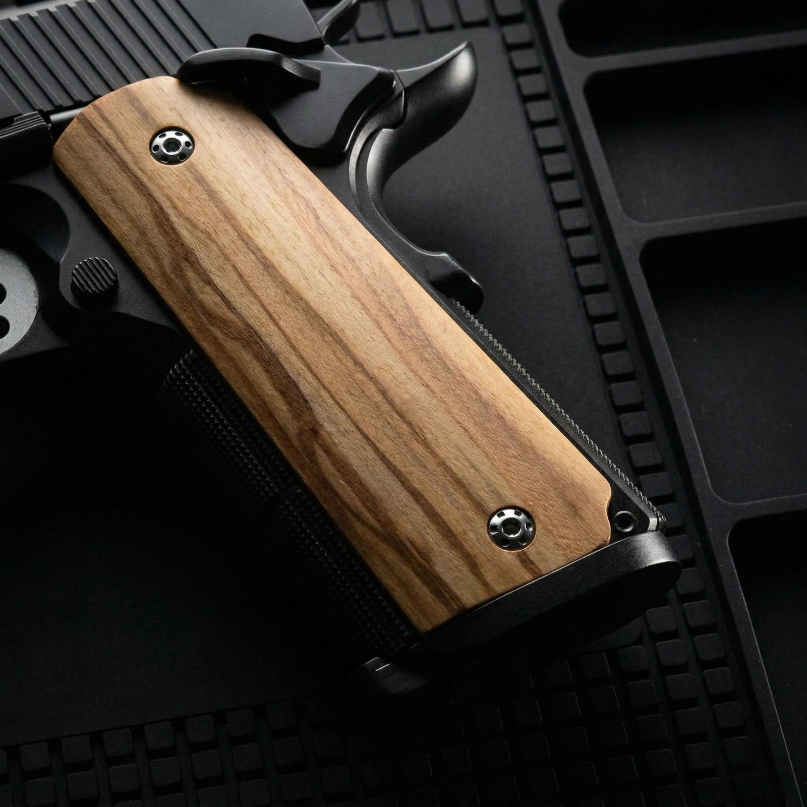 Custom 1911 Grips Smooth Olive Wood Ambi Cut Full Size Gov Commander Springfield