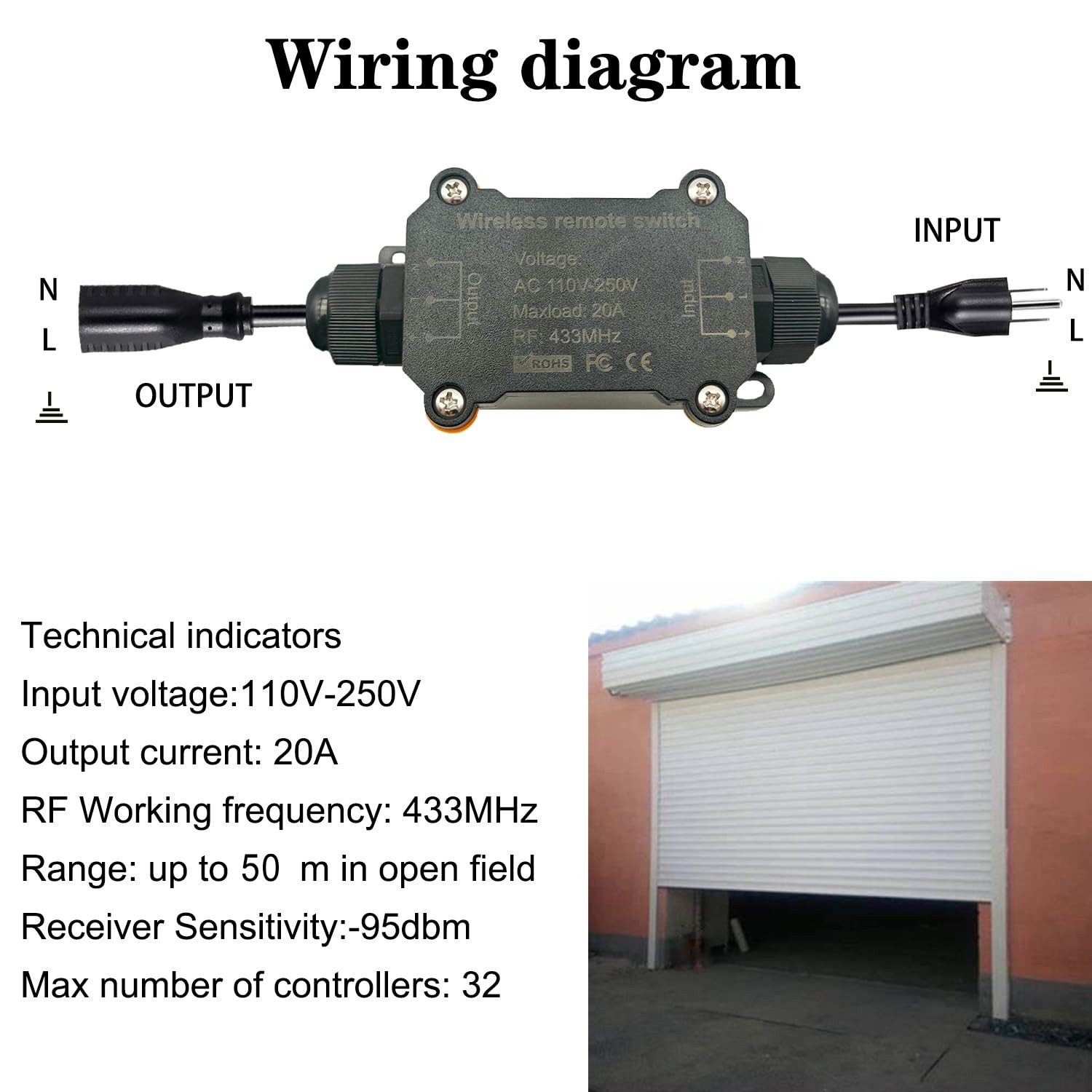 AC110V Waterproof Remote Control Power Switch with 164ft Long Range,AC110V/12
