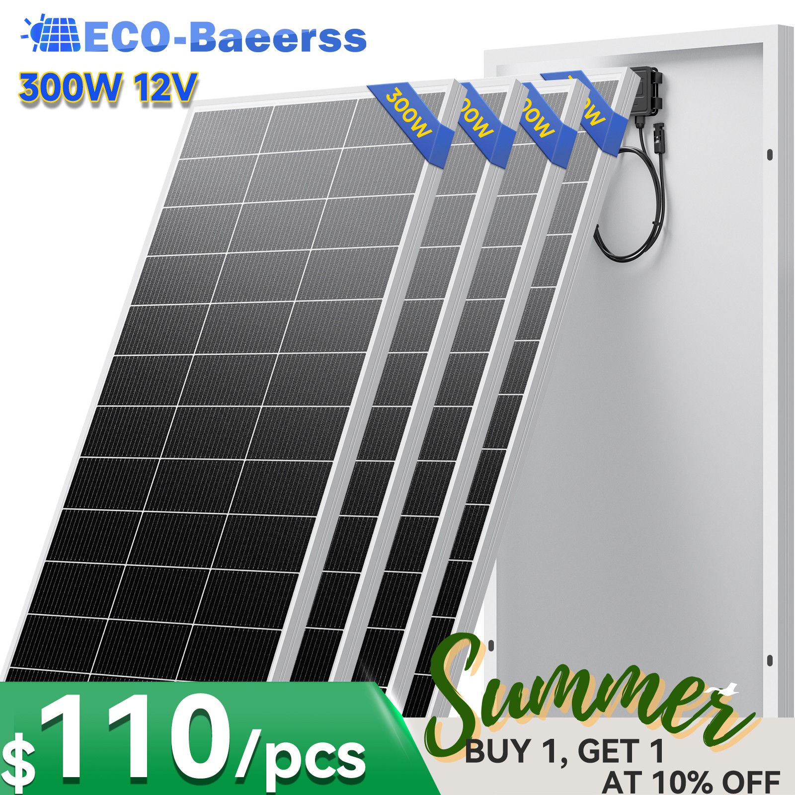 300W 600W 900W 1800W Mono Solar Panel 18BB Charg Off-Grid Battery Power RV Boat