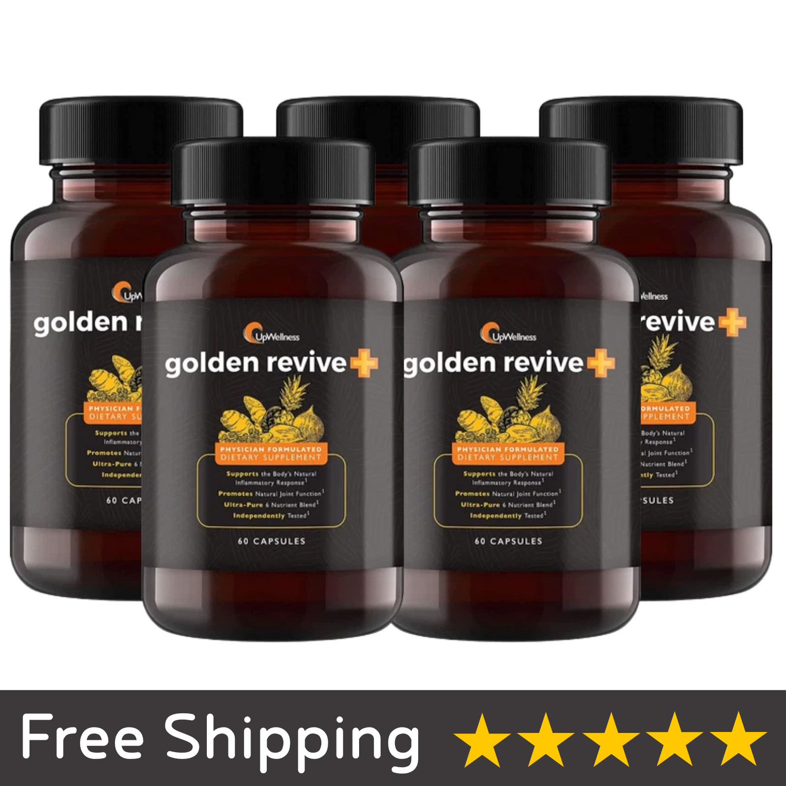 (5 Pack) UpWellness Golden Revive + Joint Support Supplement Featuring Turmeric