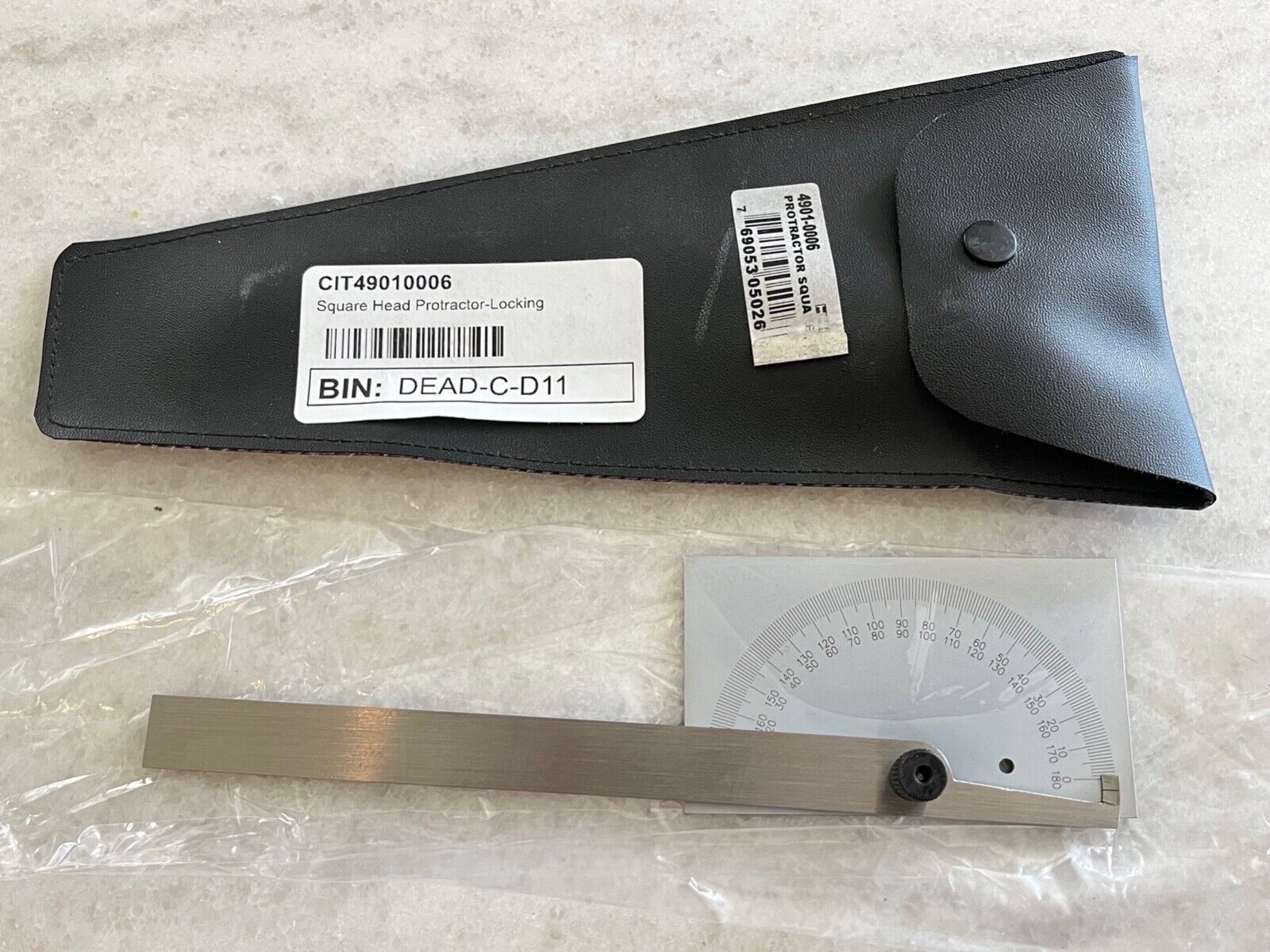 NEW STAINLESS-STEEL SQUARE HEAD PROTRACTOR, LOCKING TYPE, P/N: 4901-0006