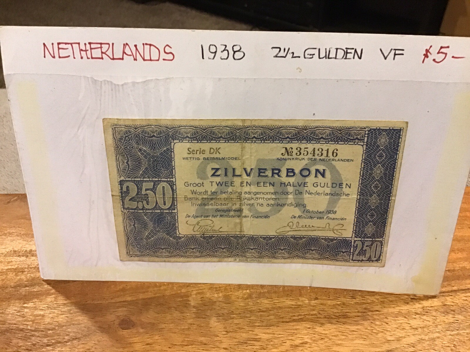 Nederland 2.50 Zilverbon 1938 note VF