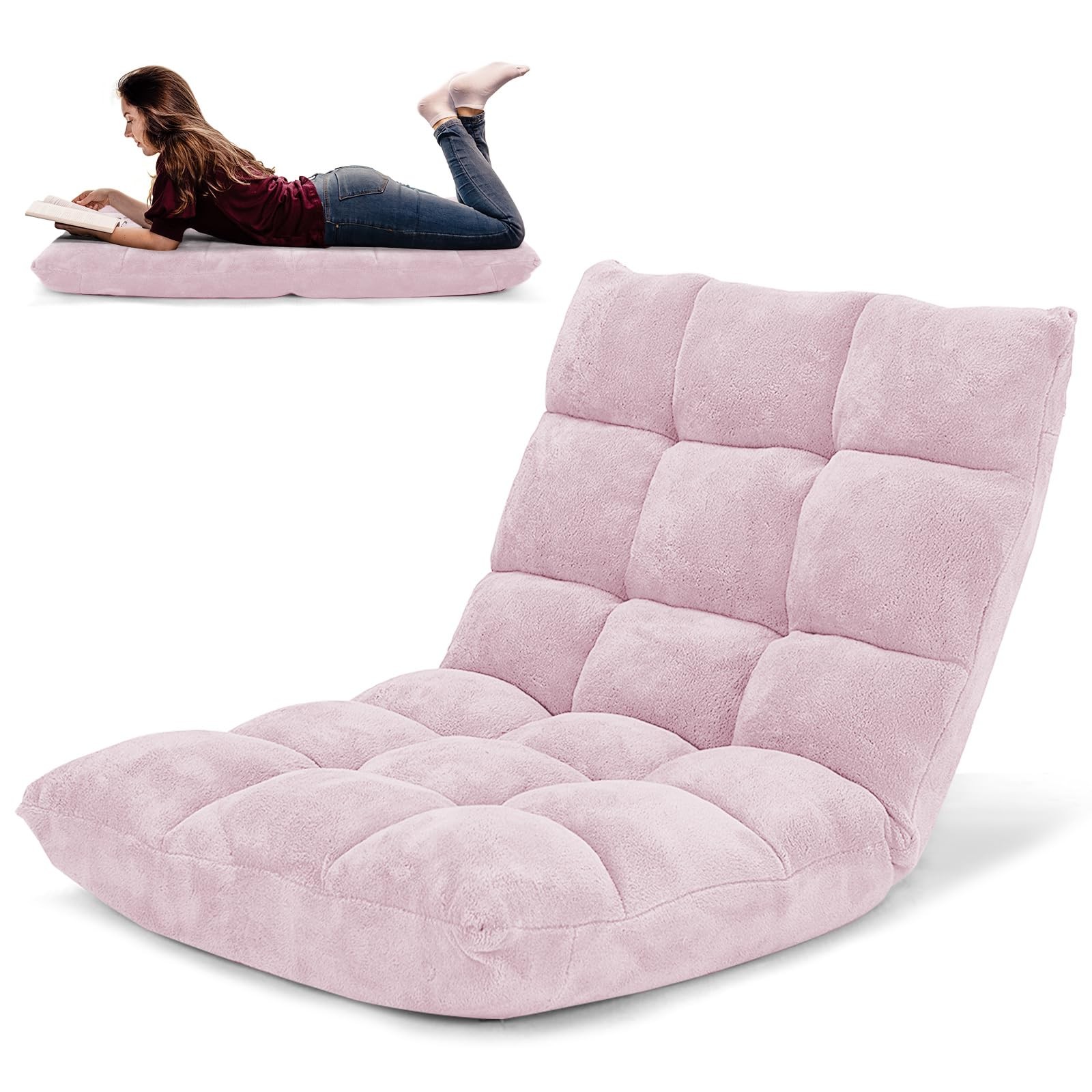 Floor Chair, Video Gaming Chairs with Back Support, Adjustable 14-Position, Pink