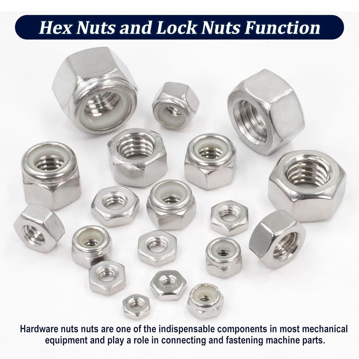 Stainless Steel Lock & Hex Nut Assortment, 345 pcs