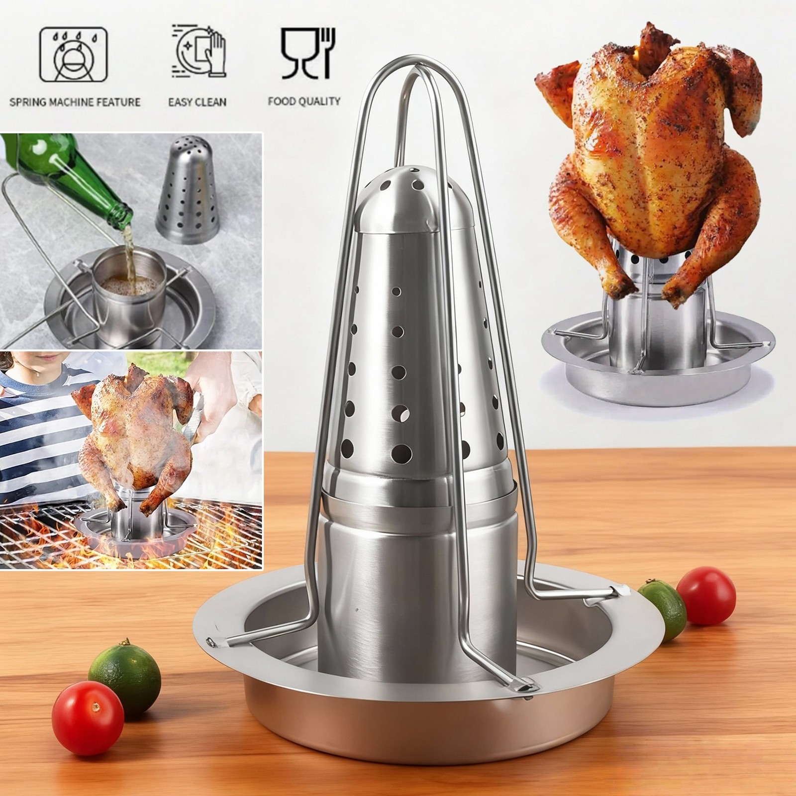 Beer Can Chicken Roaster Rack For Grill Or Oven Stainless Steel Stand BBQ Cooker