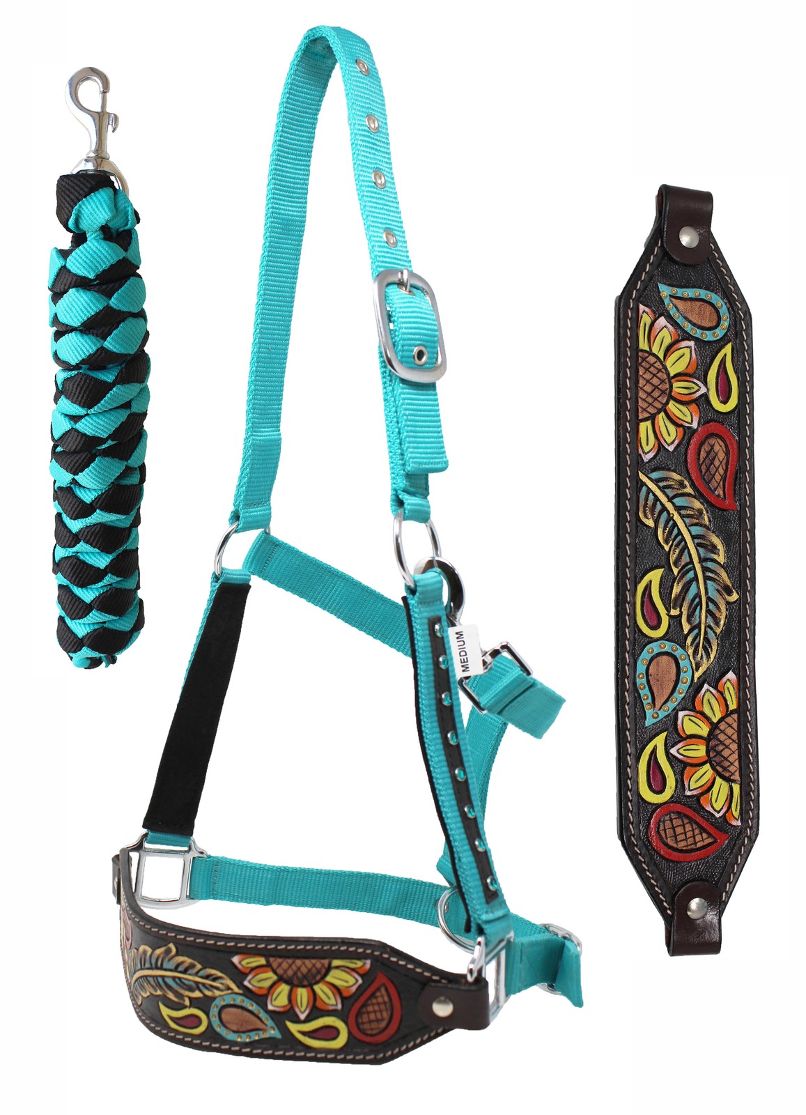 Challenger Horse Noseband Tack Bronc Leather HALTER Tiedown Lead Rope 280HR09
