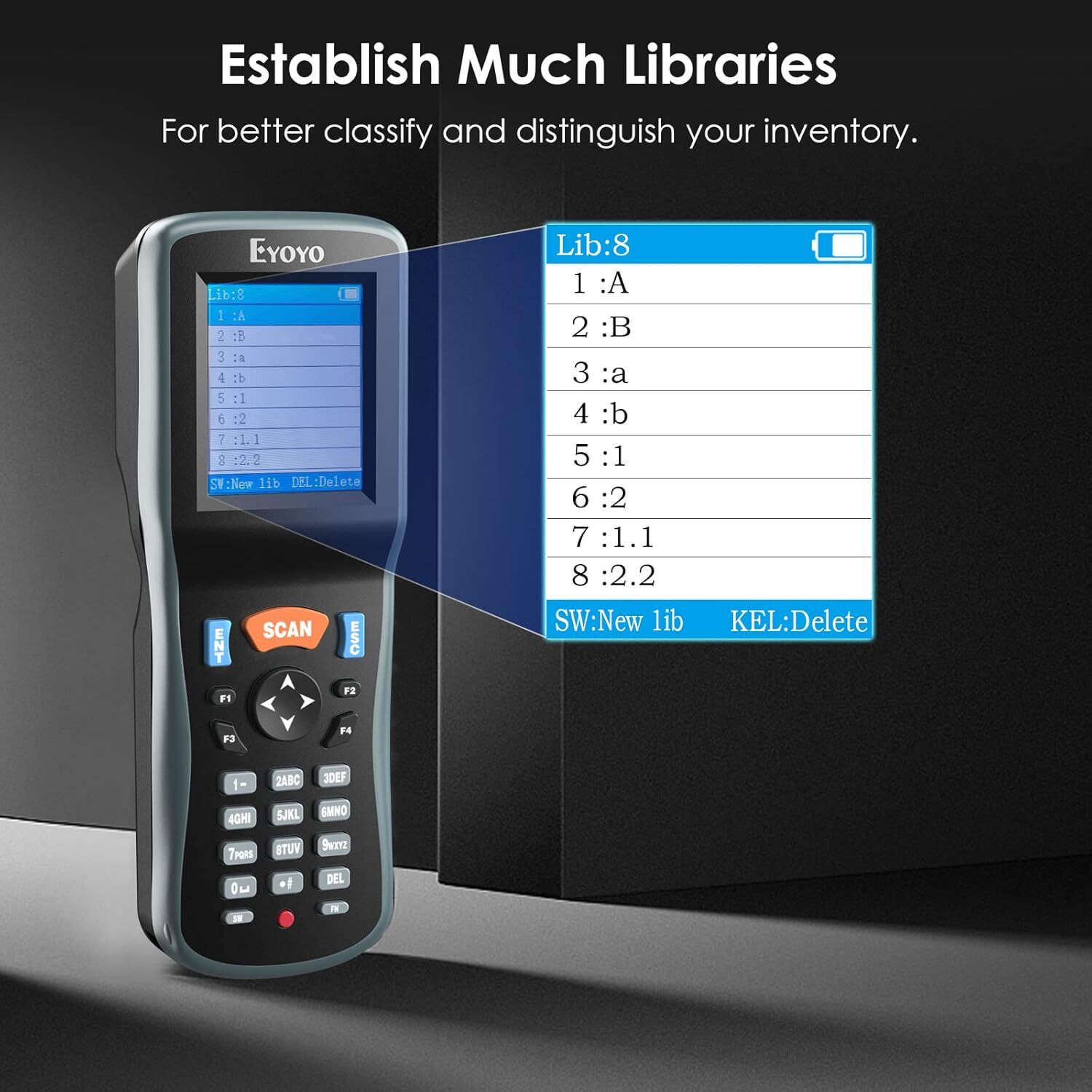 2.2in 1D 2D QR Wireless Barcode Scanner Data Collector Terminal Inventory Device