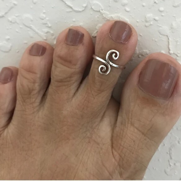 New Year GIFT 4 WOMEN'S Solid Metal Adjustable Swirl Toe Ring 925 Silver