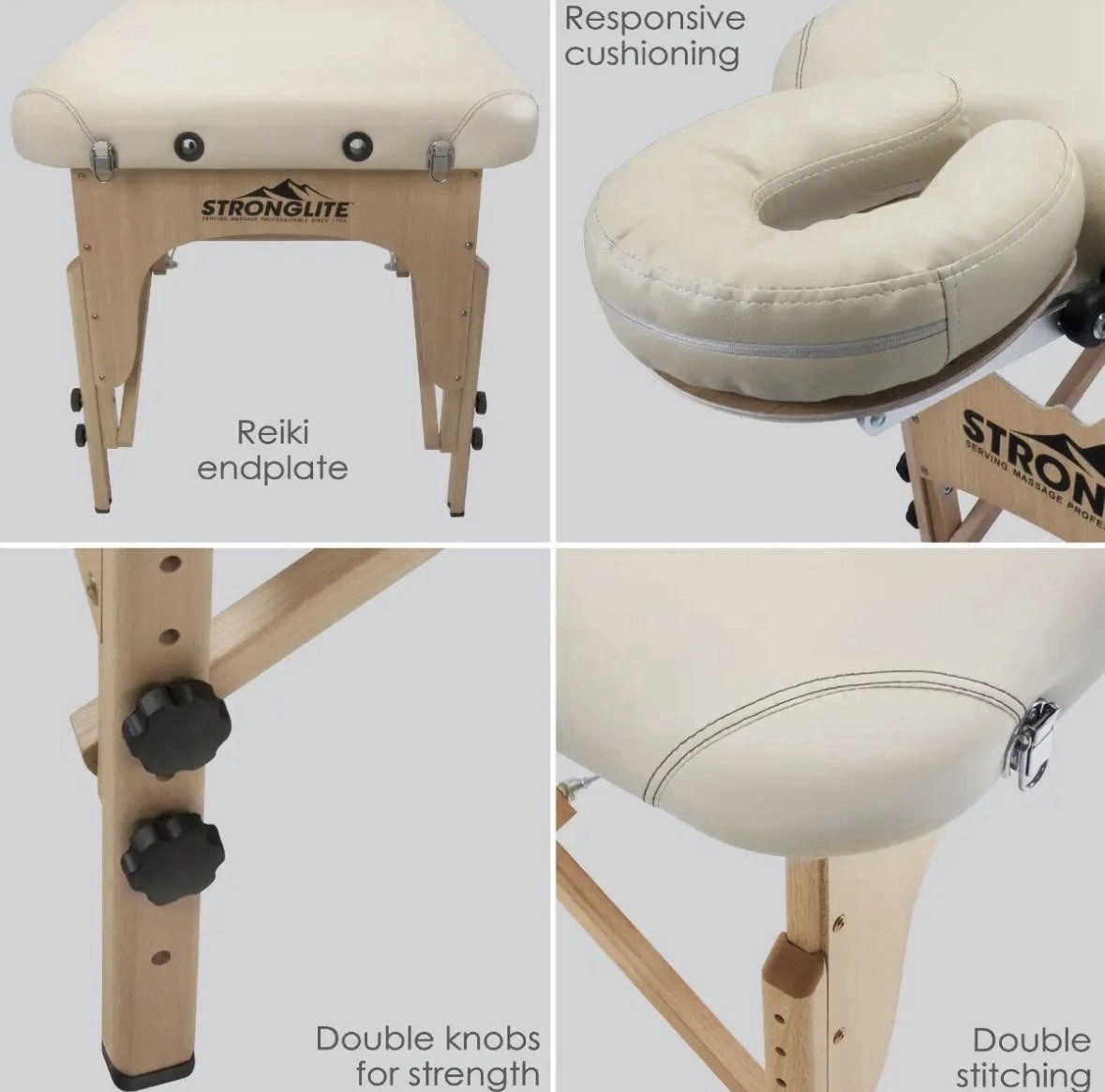Stronglite Portable Foldable Wood Massage Table w/ Carrying Case, Beige