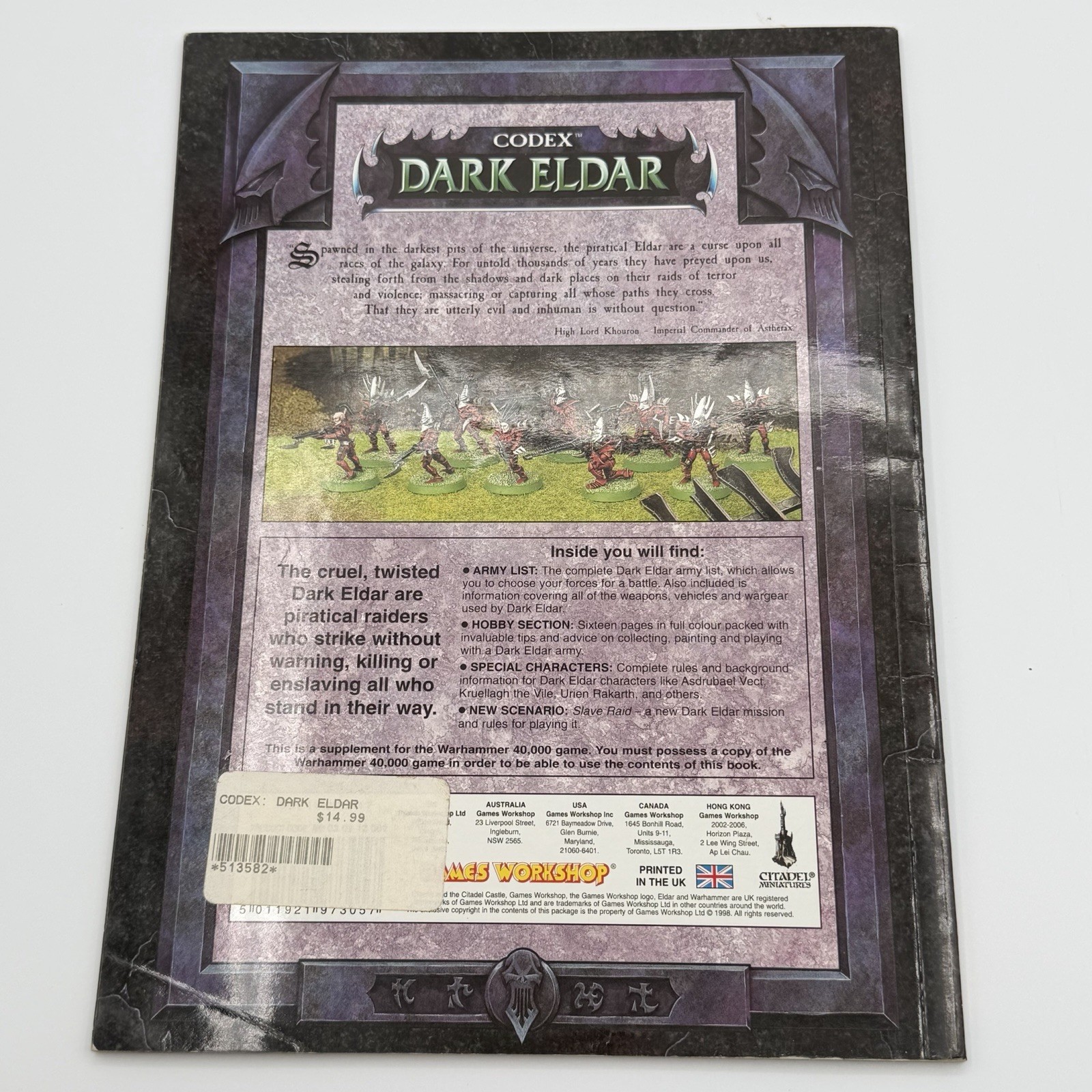 Games Workshop Warhammer 40k Codex Supplement Dark Eldar 1998