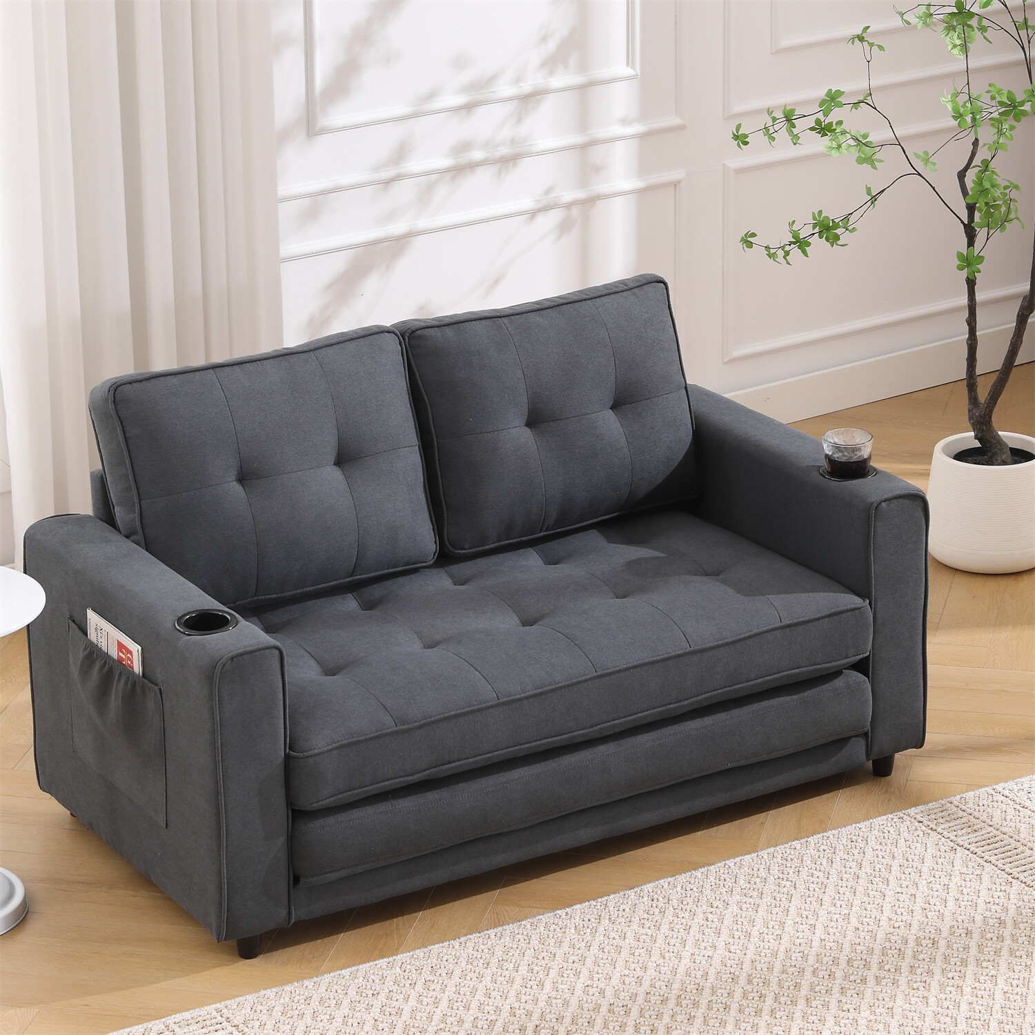 Convertible Sofa Bed Loveseat Futon Sofa Couch with Pull-Out Bed Dark Gray US