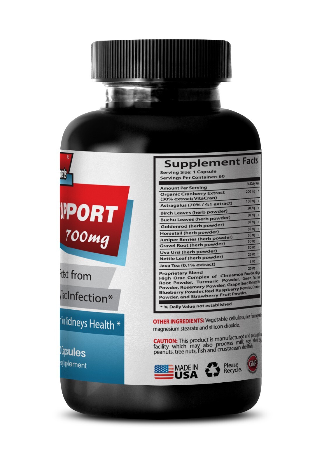 DETOX AND FLUSH SUPPLEMENTS - Kidney Support 700mg - 1 Bottle 60 Capsules