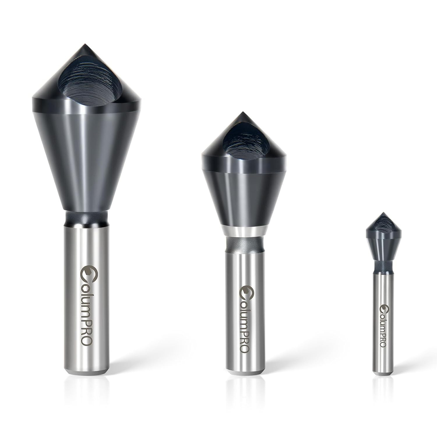 3PCS Cobalt Single-End Countersink Chamfer Tool Set -Tialn Coated Heavy-Duty M35