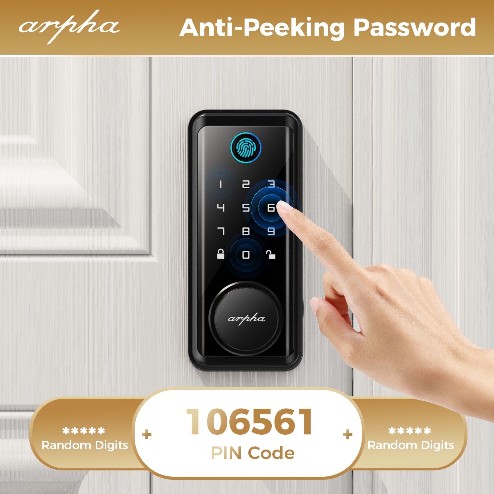ARPHA Security Keyless Smart Door Lock 100Code Fingerprint Keyless Bluetooth APP