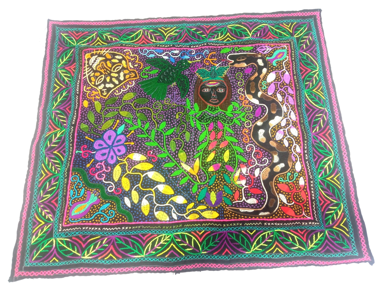 Shipibo Native Hand Embroidery aya Visions textile 25" X 28.50"