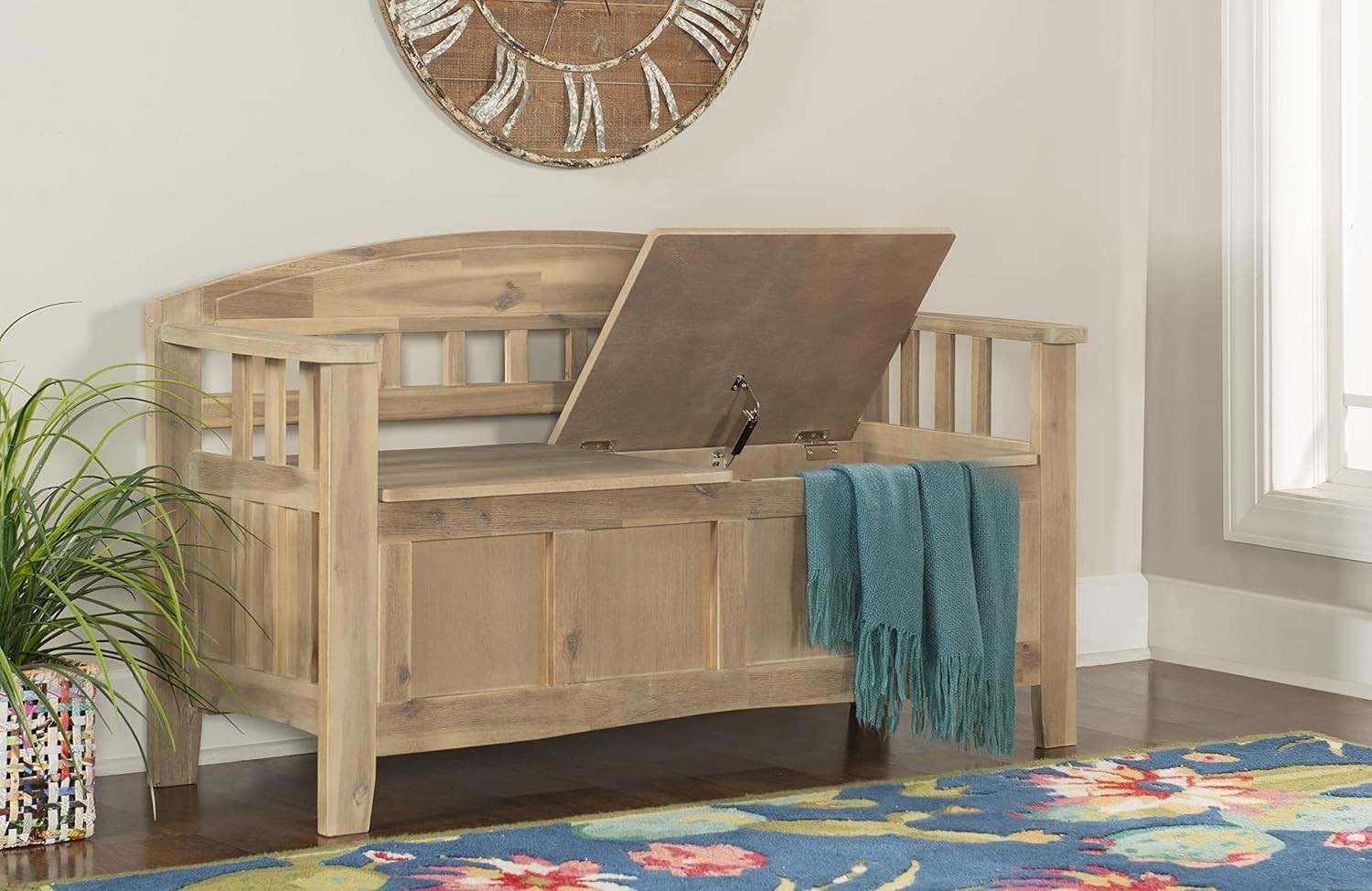 Rustic Wood Storage Bench Farmhouse Entryway Mudroom Hallway Split Top Seat