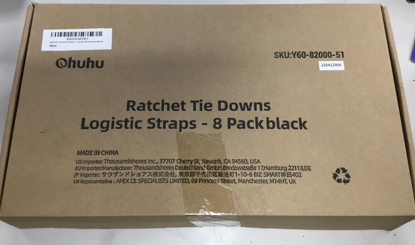 8 Ohuhu Ratchet Tie Downs Logist Straps -8 Pack Black