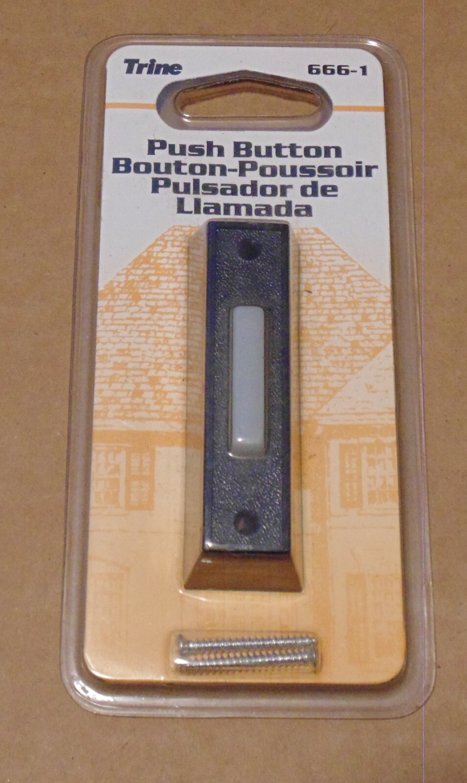 NOS Vintage TRINE USA Push Button Doorbell BLACK/WHITE W/ Screws 666-1