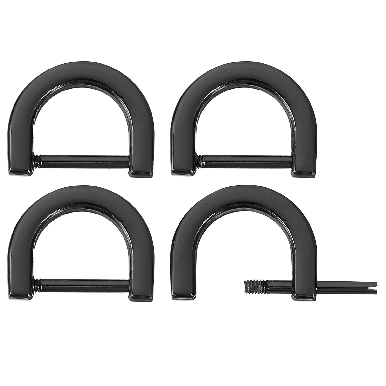 D-Rings Screw in Shackle, 4Pcs 12mm U Shape D Ring for Purse Bag DIY, Black