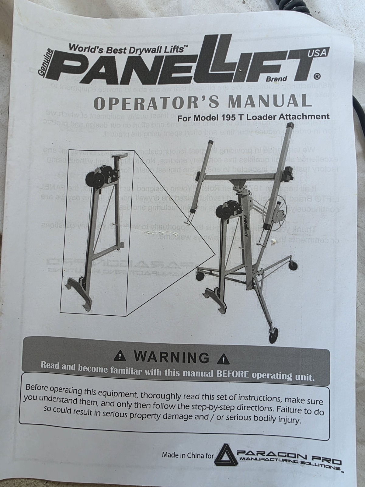 PANELLIFT® MODEL 195 DRYWALL LIFT EZ LOADER ATTACHMENT