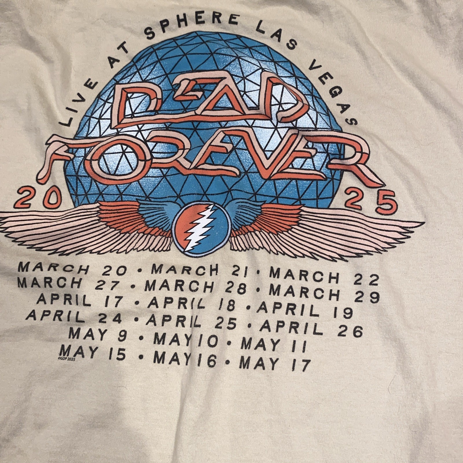 Dead and Company Sphere Shows 2025 Tour Grateful Dead T-Shirt Size L