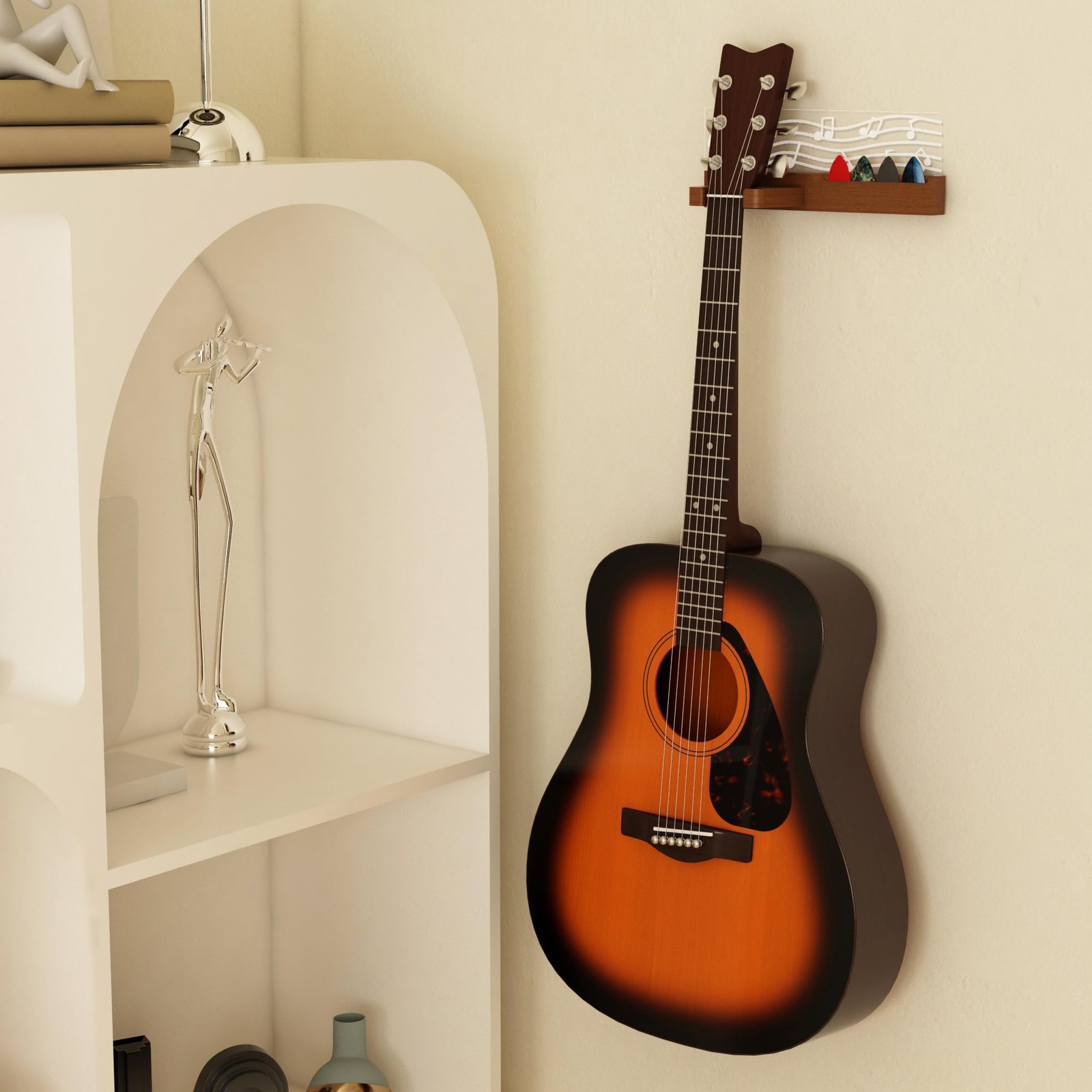 Guitar Wall Mount Stand with LED Lights - Solid Wood & Acrylic USB-Powered Gu...