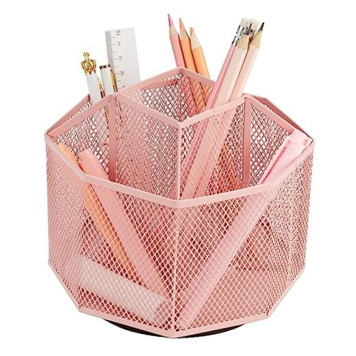 Mesh Desk Organizer Rotate with 5 Compartments Spinning Tidy Candy/Pen Holder