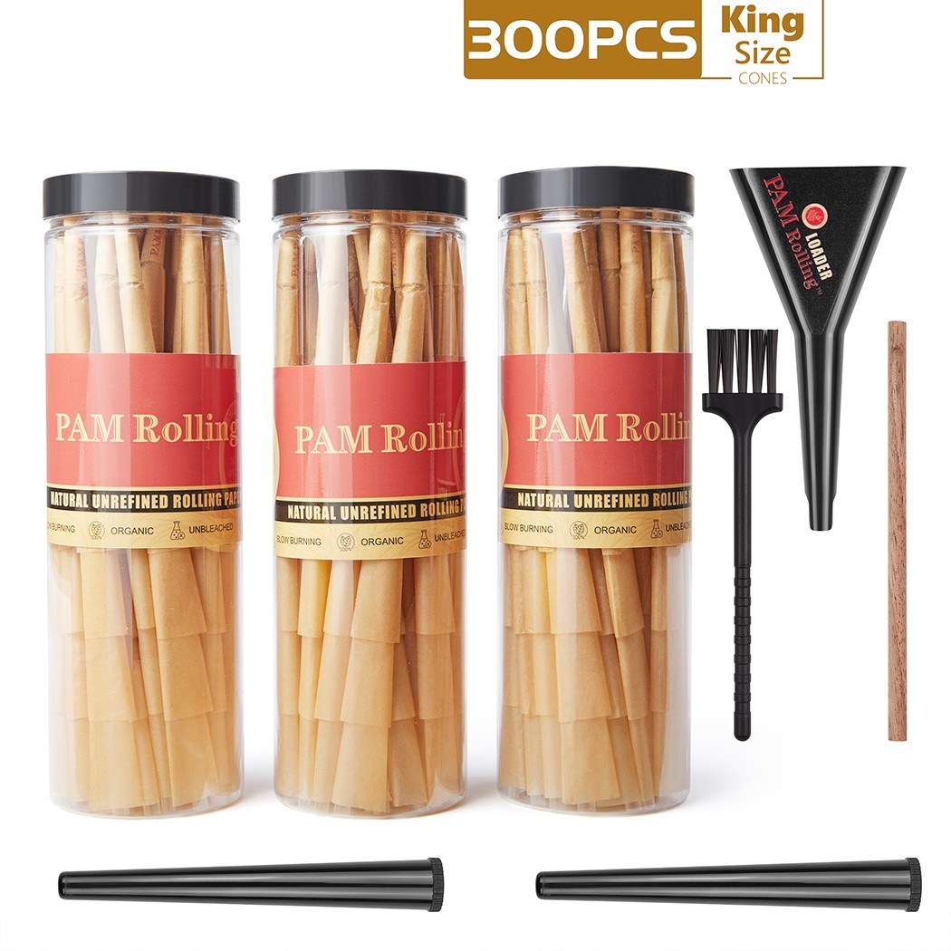 300Pack King Size W/Filter Tip Pre Rolled Cones with Cone Loader Stick and Tubes