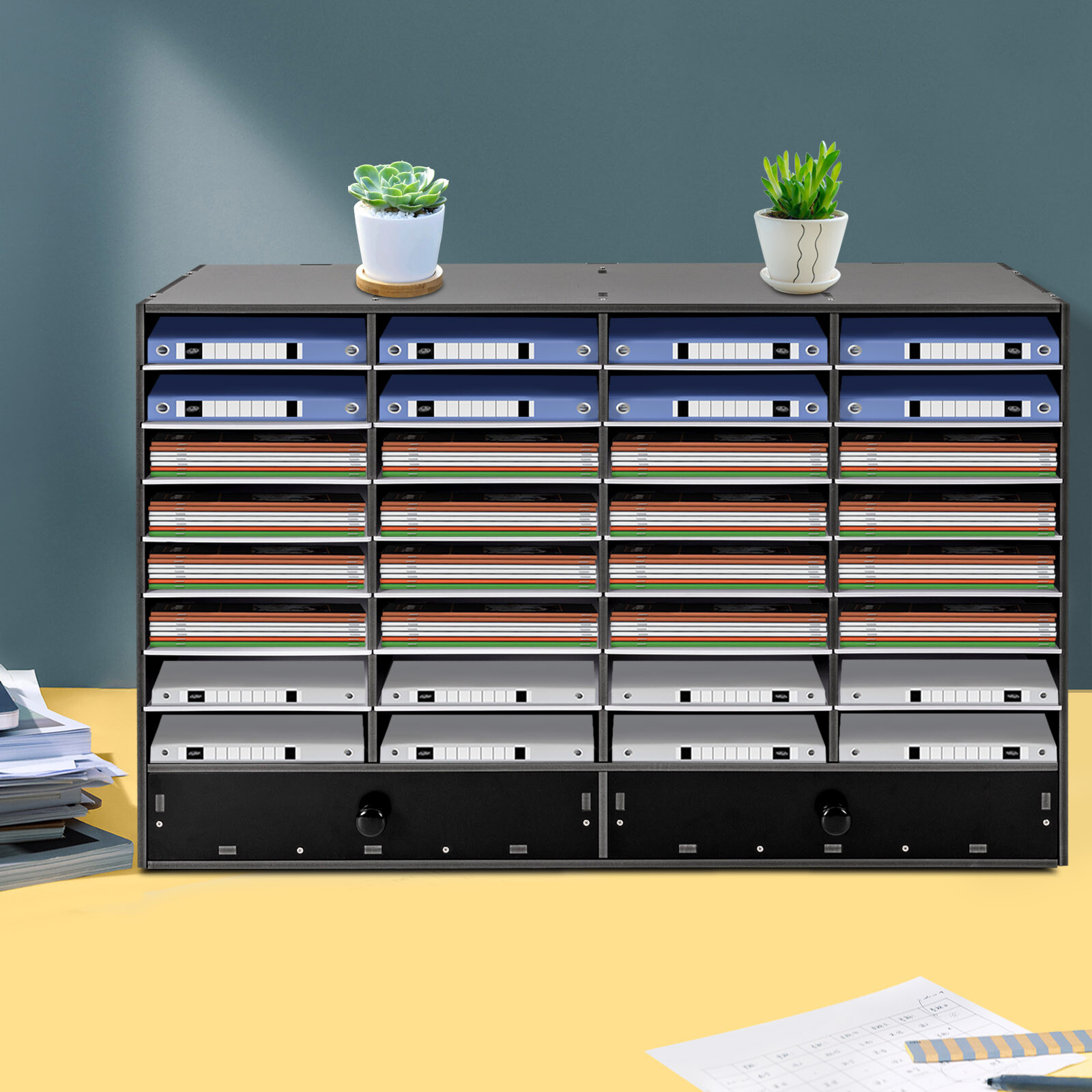 39.4* 12* 25.2in Black 8-Tiers 32 Compartments Mail Sorter Literature Organizer