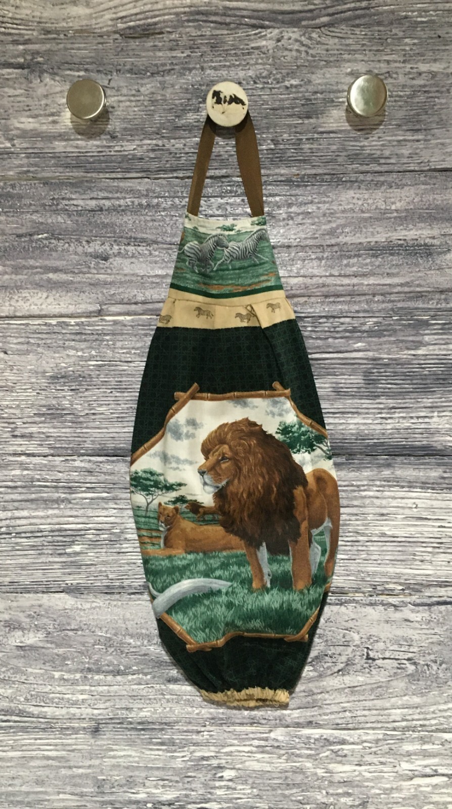 Plastic Grocery Bag Rag Sock Holder Lions Lioness Laying on Grass Bamboo