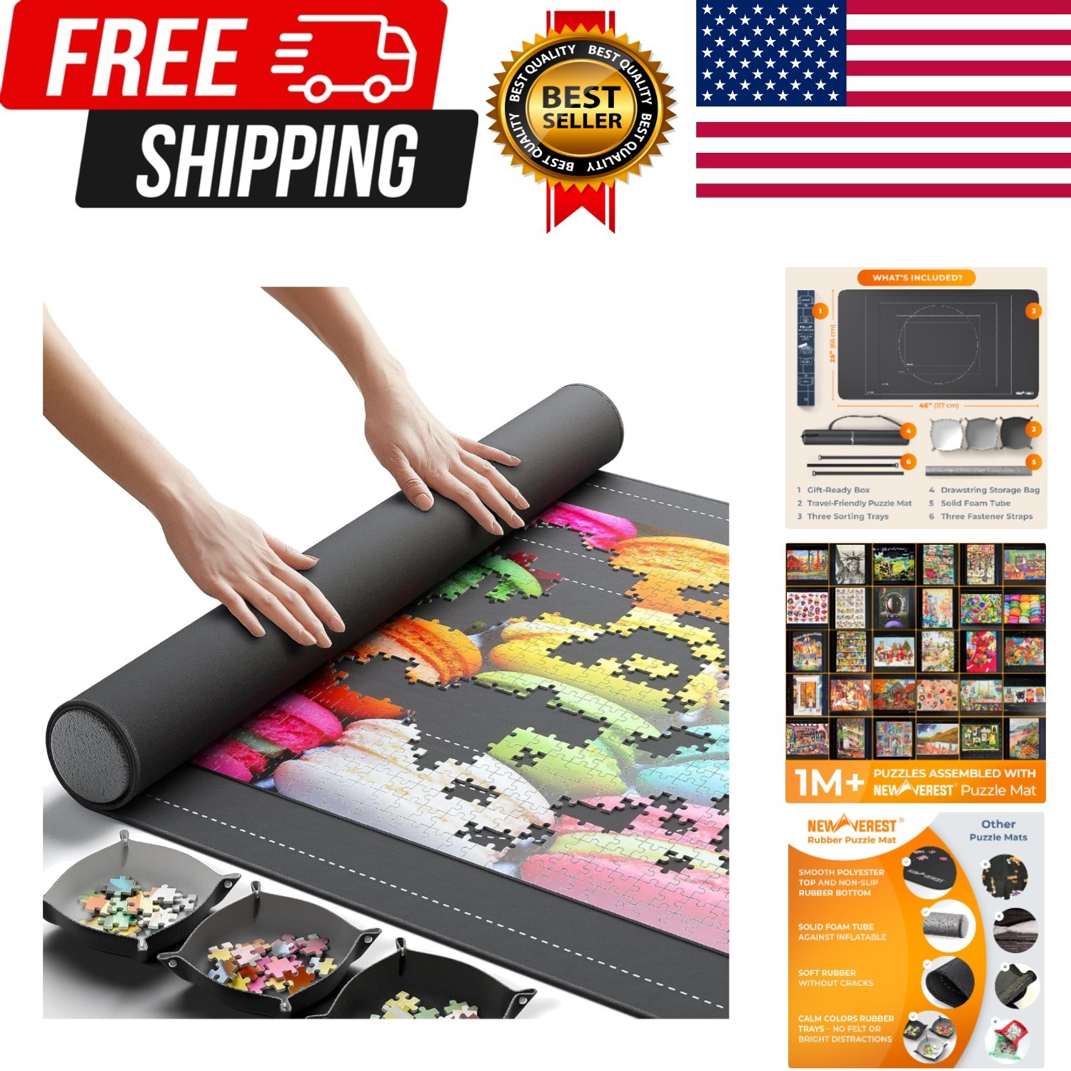 The  Jigsaw Puzzle Mat Roll Up, Saver Pad 46” x 26” Portable Keeper Up to 150...