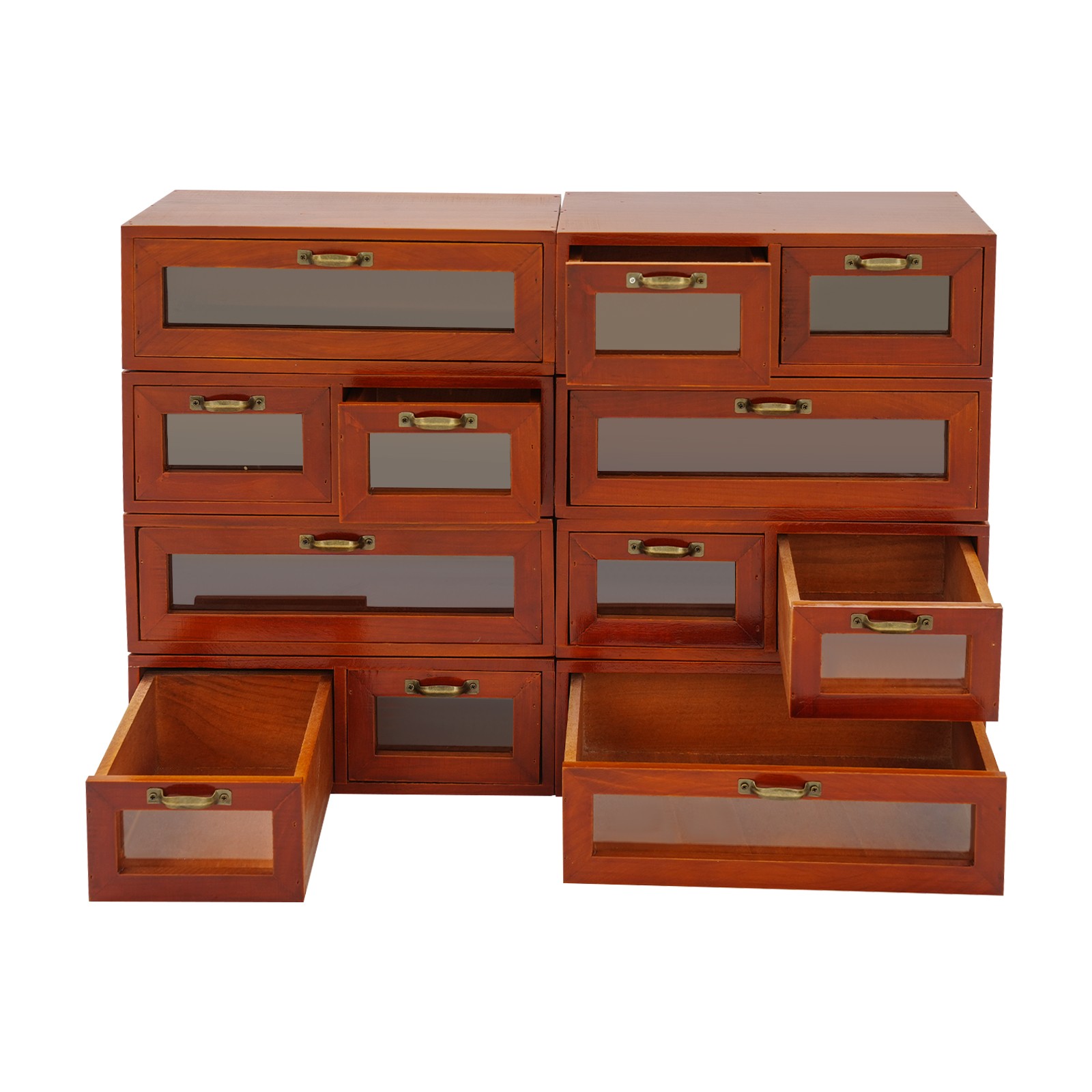 Stackable Wood Storage Cabinets/Boxes With Handles, 4 Single & 4 Double Drawer