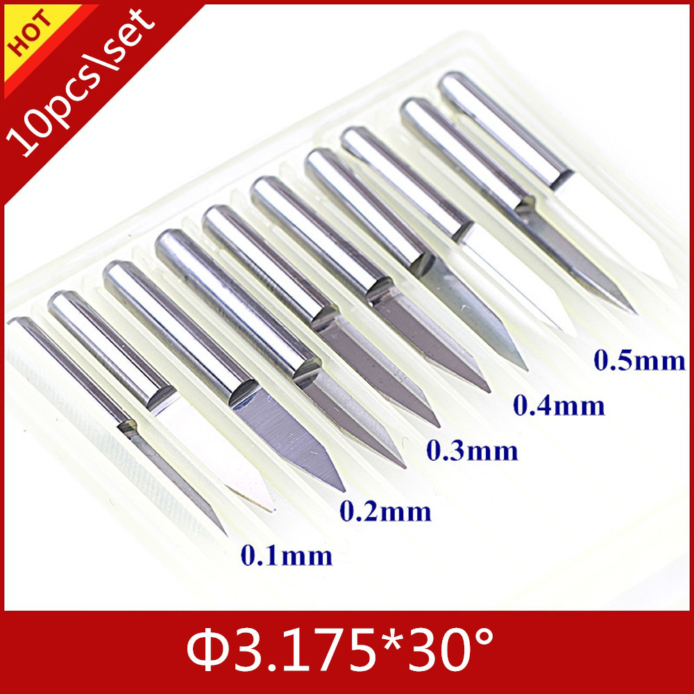 10pc/set 30° Tip-0.10.2 0.30.40.5MM PCB Engraving CNC Bit Router Tool