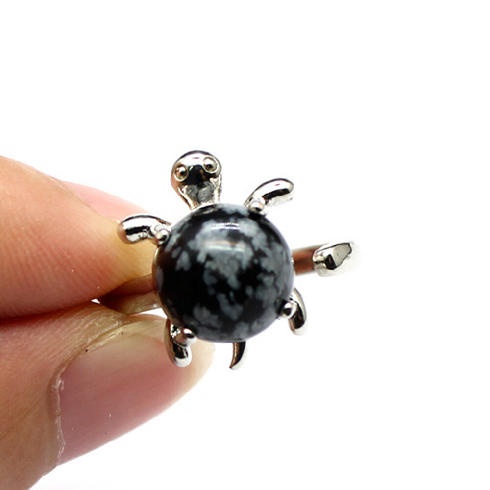 Natural Crystal Stone Bead Turtle Ring Energy Reiki Healing Adjustable Open Ring