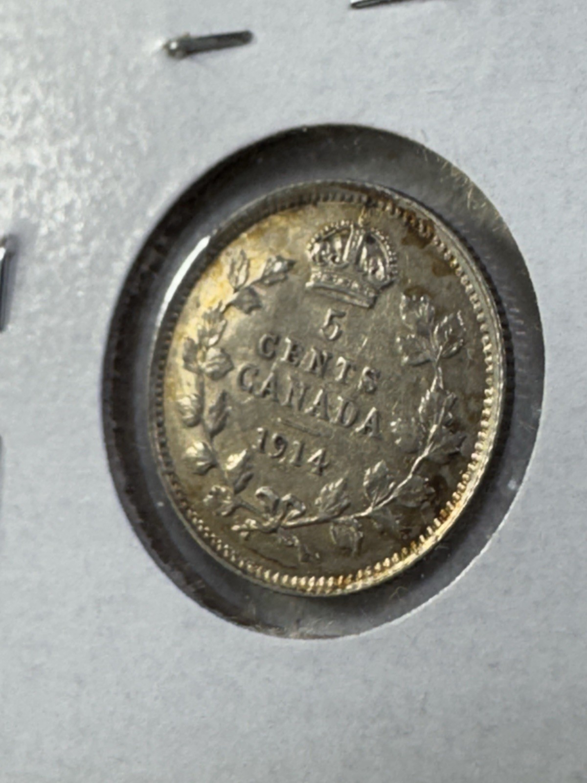 1914 Canada 5 Cents Small Silver Coin Cleaned